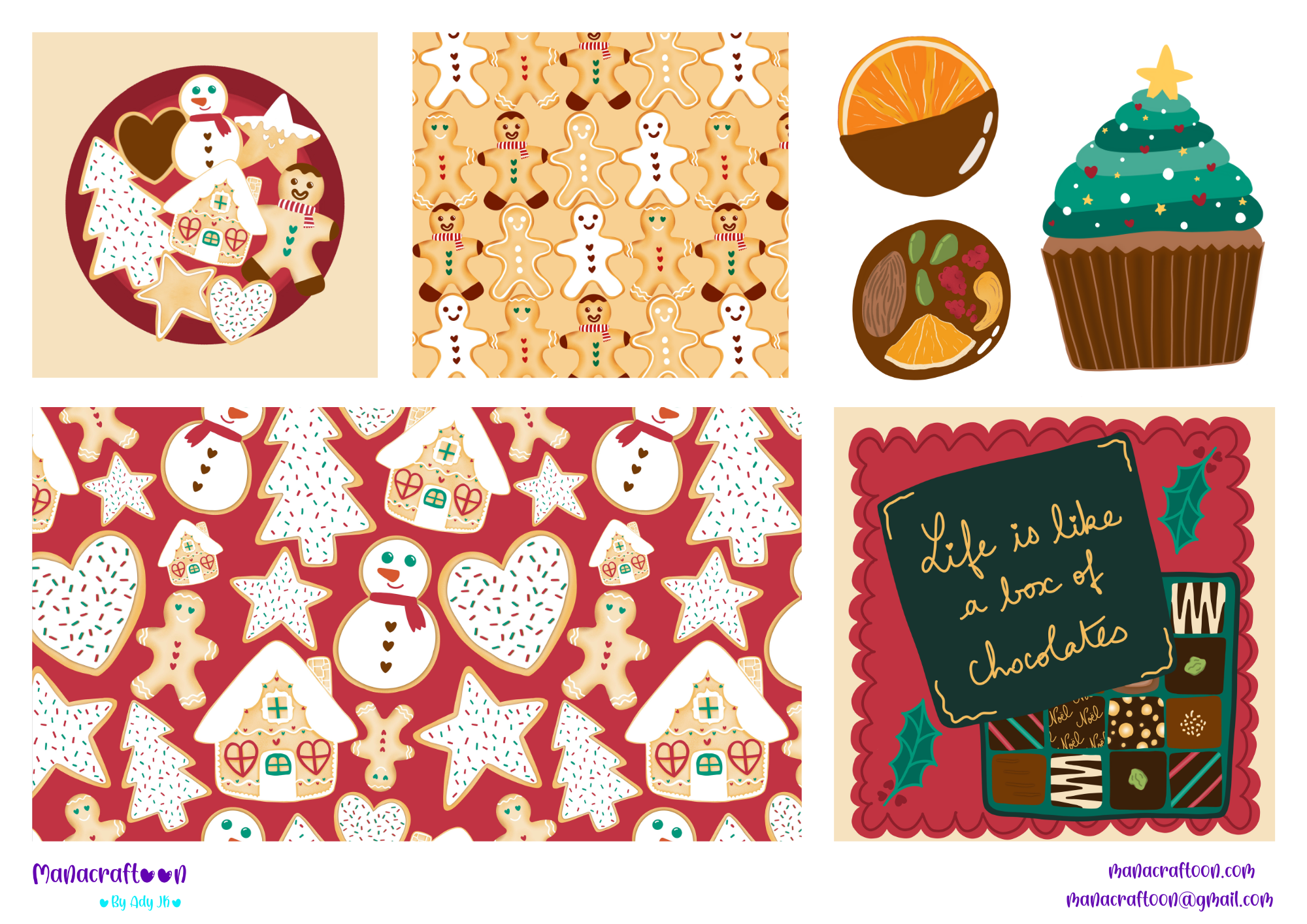 Yummy Christmas collection of patterns and illustrations