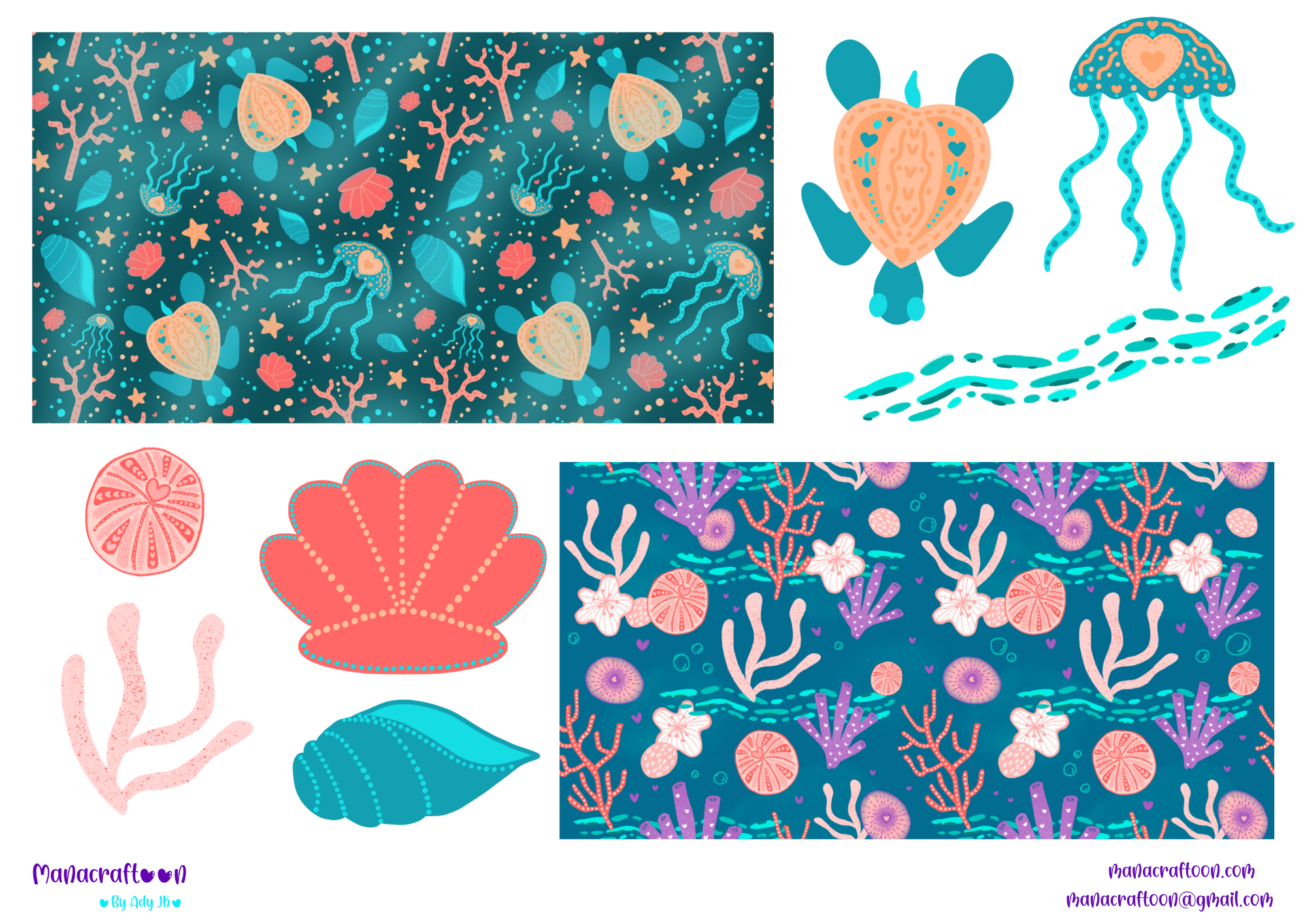 Portfolio patterns and illustrations coastal and sea theme