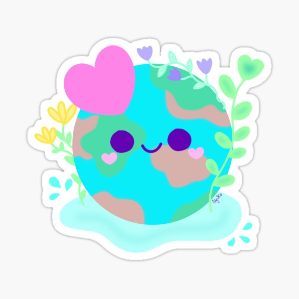 sticker de style kawaii représentant un planète avec des fleurs